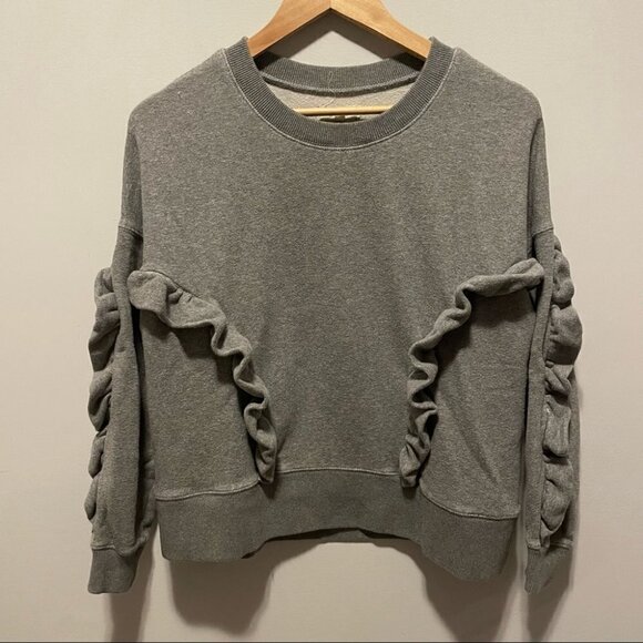 MADEWELL • Grey Ruffle Crew Neck Sweatshirt - Picture 3 of 9